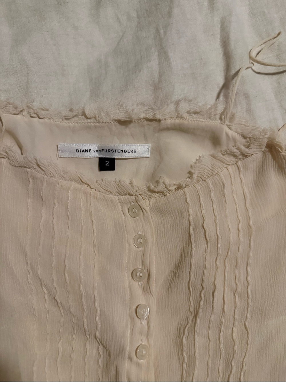 Diane Von Furstenberg Ivory Pintuck Button-Front Blouse vintage